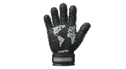 Futuristic Black Hand With Global Network Design Representing Technology, Innovation, Connectivity, and Digital Transformation in Modern World