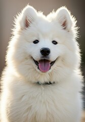 Samoyed Puppy Smiling with Fluffy White Fur – Happy Arctic Dog
