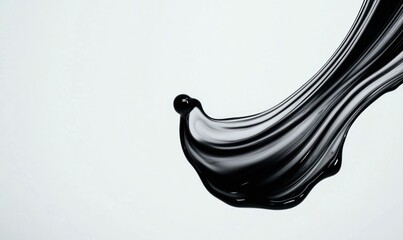 Abstract black liquid forms a dynamic wave pattern against a stark white backdrop.