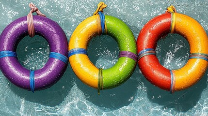 Vibrant Life Preservers Floating in Water