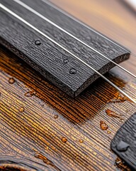 Water Droplets on Violin Bridge Close Up