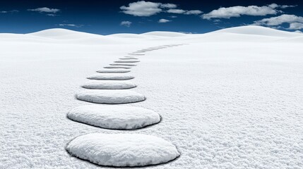 White Stones Pathway Across Snowy Landscape Under Blue Sky