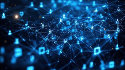 A digital network composed of blue - toned icons of people and devices connected by lines, representing modern connectivity and communication in the digital world.