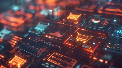 Obraz premium Illuminated Microchip Circuit Board in Futuristic Abstract Design Glowing Electronic Components Digital Technology Engineering Innovation Background