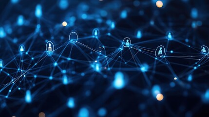 Blue - colored icons of people connected by lines forming a network, embodying the concept of human connection and interaction in the digital realm.