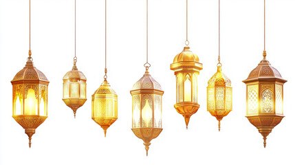 Obraz premium set of golden Islamic lanterns, Ramadan concept banner ,with different Arabic traditional Ramadan lamps in an antique style 