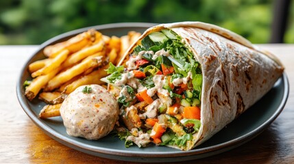 Vegetarian wrap with fries