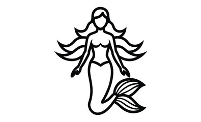 Mermaid swimming side view silhouette, Mermaid vector silhouette, Mermaid flat icon, Mermaid black Clip art 