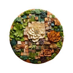 Flower and green plant wood block wall decoration.