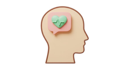 Isolated 3D Render of Head Silhouette with Heart and EKG in Speech Bubble