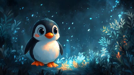 Playful Illustration of a Cartoon Penguin in an Expansive Underwater World Celebrating Penguin Awareness Day, Ideal for Party Cards and Artistic Templates