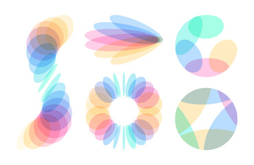 A set of different shapes with a slicing effect, they are translucent. Sphere. Abstract geometric design. Vector illustration of different overlapping elements. Applicable for banner, poster, poster.