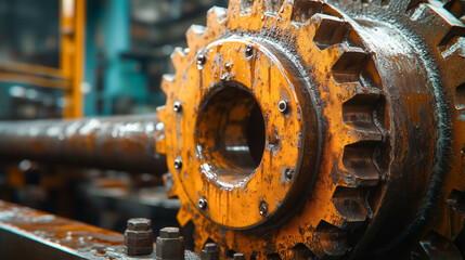 Industrial gears with rust in a factory setting