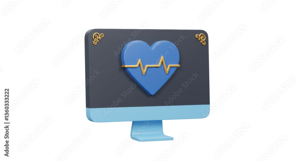 Poster isolated heartbeat monitor display on computer screen