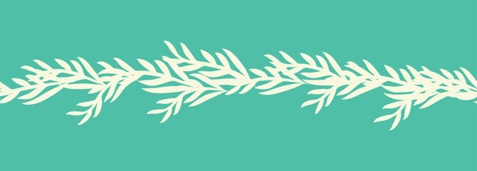 Decorative seamless vintage pattern in classic style with flowers and branches. Silhouettes of flowers, Two-color horizontal ornament in pastel colors, border © MichiruKayo