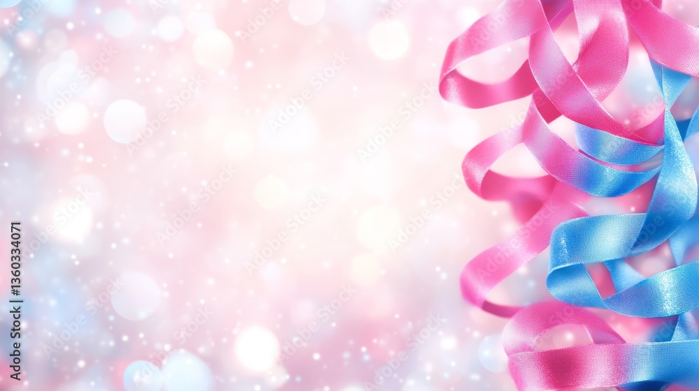 Poster colorful digital wallpaper highlights neon wave lines in pink and blue with bokeh lights, representi