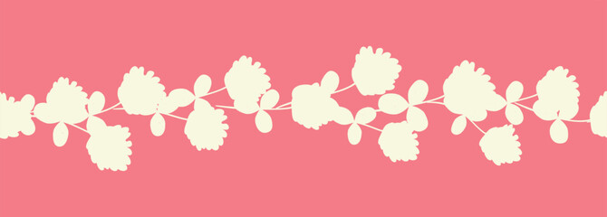 Decorative seamless vintage pattern in classic style with flowers and branches. Silhouettes of flowers, Two-color horizontal ornament in pastel colors, border