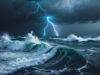 Fototapeta premium Digital art piece that appears to be stormy Intense storm at sea.