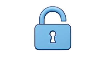 Isolated 3D Render of a Light Blue Unlocked Padlock