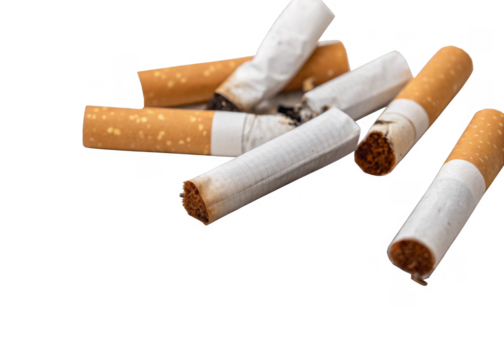 Cigarette Butts isolated on a transparent background.