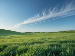 Fototapeta premium Endless Blue Sky and Green Pastures in a Serene Landscape.