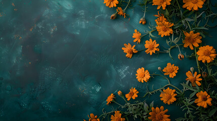 Deep blue and orange floral background with a soft artistic touch, perfect for digital designs and nature-inspired compositions.