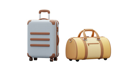 Isolated Light Gray Suitcase and Beige Duffle Bag for Travel