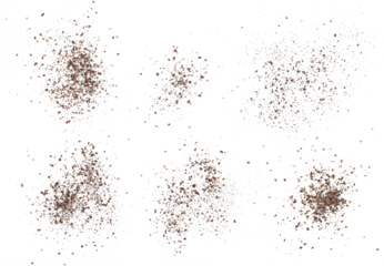 Set black ground pepper scattered, spice flying isolated on white, clipping path	