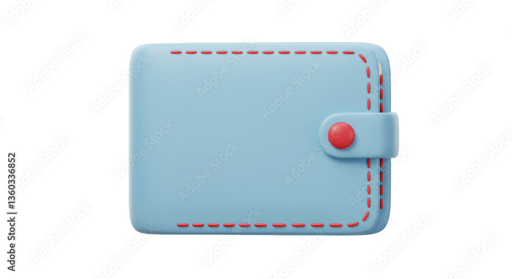 Poster isolated blue wallet with red stitching and button