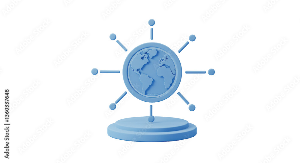 Poster isolated 3d globe on a pedestal with connection lines, global network concept