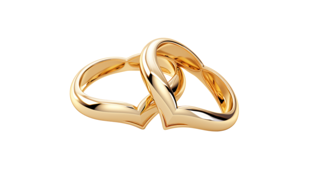 Close up of two intertwined gold rings on a black background showing commitment and loveisolated on transparent background