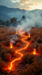 Watch duty during a wildfire with firefighters diligently observing from afar.