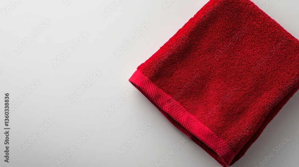 Aufkleber A neatly folded red towel rests on a smooth white backdrop, showcasing its bold color and soft texture while allowing room for personalized messages on the side