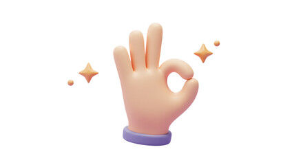 Isolated 3D Render of Hand Gesture Indicating Perfection with Sparkling Accents