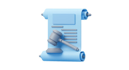 Isolated Document and Gavel 3D Render