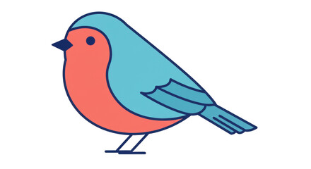Isolated Cartoon Blue Bird with Red Belly, Representing Spring and Nature