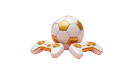 Isolated Soccer Ball and Game Controller Symbolizing Gaming, Fun and Sports