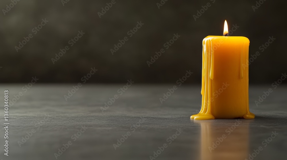 Poster A single Gothic-style candle melts softly, dripping wax onto a textured dark surface while casting dramatic shadows, creating an atmospheric and moody effect