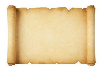 Fototapeta premium Aged parchment scroll with rolled edges and a textured yellowed surface isolated on white background