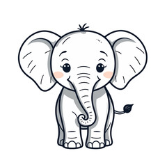 Naklejka premium Cute baby elephant cheerful standing against a white background