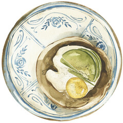 Watercolor Toast with Egg and Avocado on Transparent Background, Healthy Breakfast Art