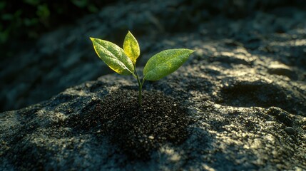 Tiny Seedling Breaking Through the Rocky Ground