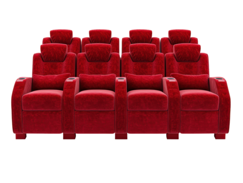 Isolated Rows of Red Theater Seats