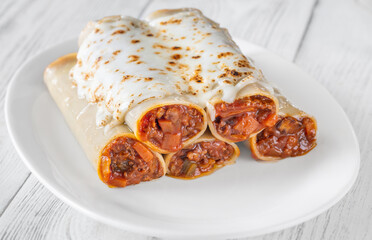 Oven-Baked Cannelloni Stuffed with Savory Bolognese and Covered in Golden Mozzarella