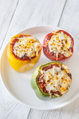 Juicy Baked Bell Peppers Stuffed with Flavorful Bolognese and Topped with Golden Mozzarella