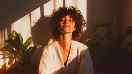 Golden Hour Wellness Soft Textured Mindfulness Portrait with Botanical Elements - Serene Self-Care Aesthetic for Millennial Wellness Branding