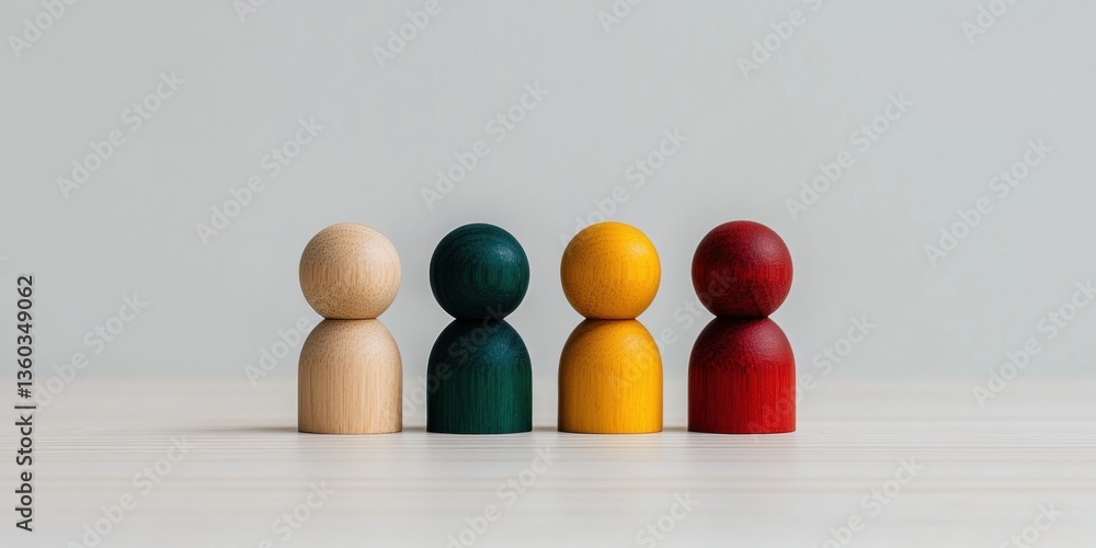 Aufkleber inclusive leadership and diversity visualization minimalist wooden figurines representing multicultu