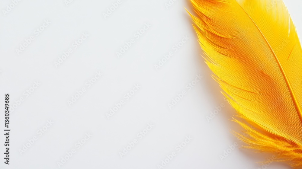 Poster close-up of a vibrant yellow feather reveals its intricate texture and patterns, highlighting the be