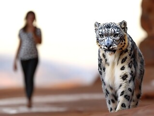 Snow Leopard Approaches Desert Wanderer.