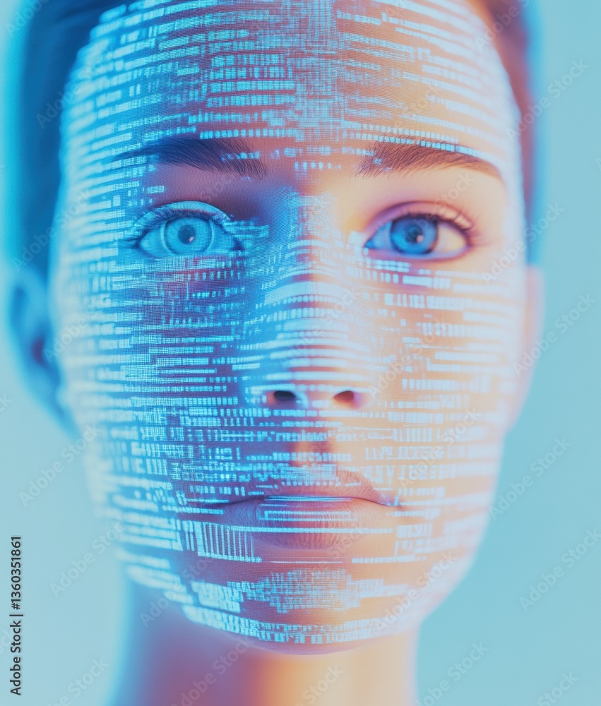 Poster Futuristic AI Identity Visualization Next-Gen Digital Persona Mapping with Holographic Interface - Innovative Tech Empowerment for Emerging Digital Workforce